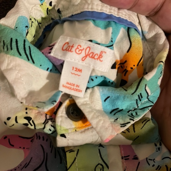 🌈 Cat & Jack Toddler Button Down Shirt Pastel Dinosaurs EASTER Sz 12M - Picture 2 of 5